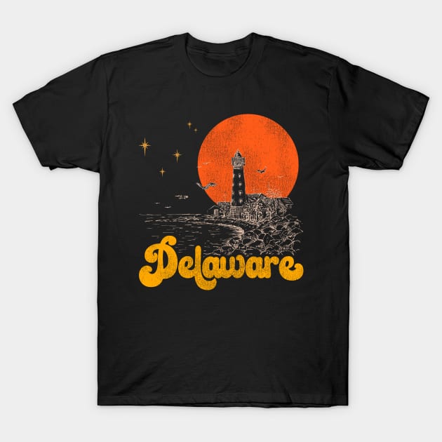 Vintage State of Delaware Mid Century Distressed Aesthetic T-Shirt by darklordpug